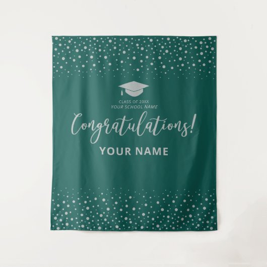 Silver & Green Congratulation Abschluss Tapestry Wandteppich (Vorderseite)