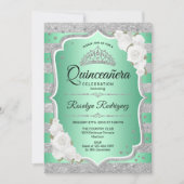 Silver Green Elegant Quinceanera Einladung (Vorderseite)