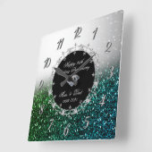 Silver Green Glittery 25. Hochzeitstag Quadratische Wanduhr (Winkel)