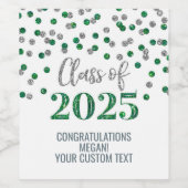 Silver Green Glitzer Class 2025 Abschluss Weinetikett (Einzelnes Label)