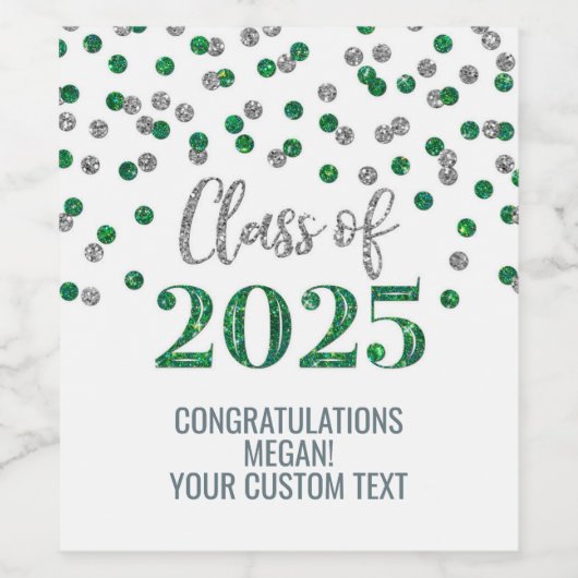Silver Green Glitzer Class 2025 Abschluss Weinetikett (Einzelnes Label)