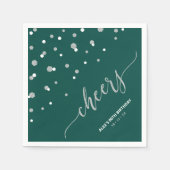 Silver Green Hexagon Confetti Cheers Custom Party Serviette (Vorderseite)