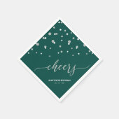 Silver Green Hexagon Confetti Cheers Custom Party Serviette (Ecke)