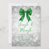 Silver Green Jingle Mingle Xmas Party Bow Snow Einladung (Vorderseite)