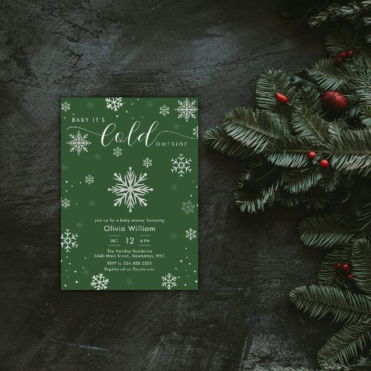 Silver Green Magical Winter Snowflake Baby Shower Einladung