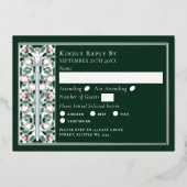 Silver Green Medieval Floral Sword Wedding RSVP Folieneinladung (Vorderseite)