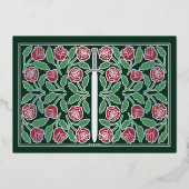 Silver Green Medieval Floral Sword Wedding RSVP Folieneinladung (Rückseite)