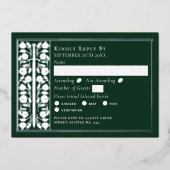 Silver Green Medieval Sword Wedding RSVP Folieneinladung (Vorderseite)