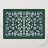 Silver Green Medieval Sword Wedding RSVP Folieneinladung (Rückseite)