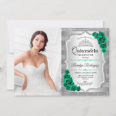Silver Green Quinceanera Party mit Foto Einladung (Vorderseite)