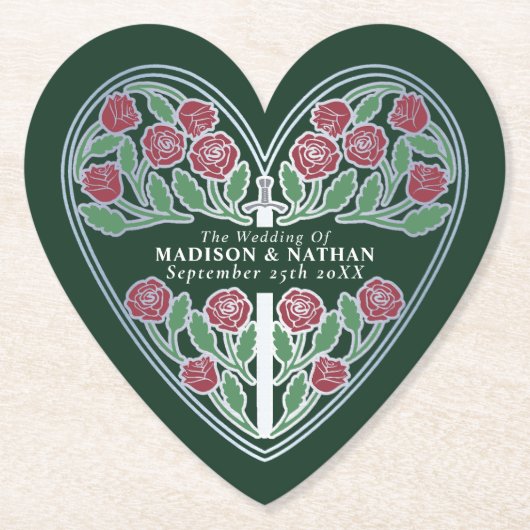 Silver Green Royal Medieval Floral Sword Wedding Untersetzer (Vorderseite)