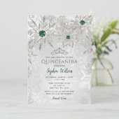 Silver Green Snowflake Princess Tiara Quinceañera Einladung (Stehend Vorderseite)
