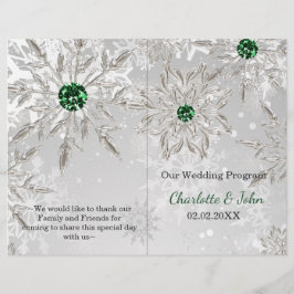Silver Green Snowflake Winter Wedding Programm