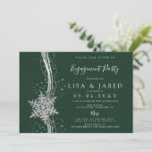 Silver Green Snowflakes Winter Engagement Party Einladung (Stehend Vorderseite)