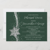 Silver Green Snowflakes Winter Probe Abendessen Einladung (Vorderseite)