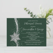 Silver Green Snowflakes Winter Probe Abendessen Einladung (Stehend Vorderseite)