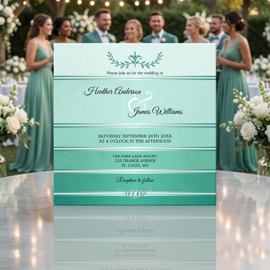 Silver Green Striped Tone on Tone Wedding Einladung