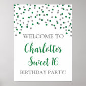 Silver Green Sweet 16 Birthday Custom 18x24 Poster (Vorne)