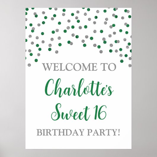 Silver Green Sweet 16 Birthday Custom 18x24 Poster (Vorne)