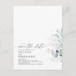 Silver Greenery Modern Elegant Save the Date Ankündigungspostkarte