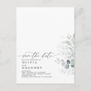 Silver Greenery Modern Elegant Save the Date Ankündigungspostkarte