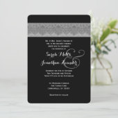 Silver Grey and Black Damask Wedding Template V07 Einladung (Stehend Vorderseite)