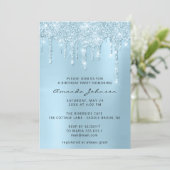 Silver Grey Blue Sky Glitzer Effect Tropfen Geburt Einladung (Stehend Vorderseite)
