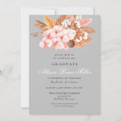 Silver Grey Boho Pampas Floral Graduation Party Einladung (Vorderseite)