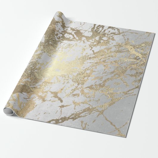 Silver Grey Foxier Gold Marmor Shiny Metallic VIP Geschenkpapier (Ungerollt)