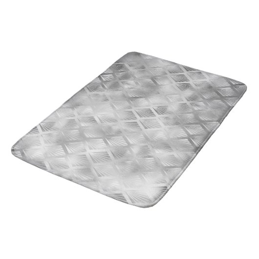 Silver Grey Geometric Abstrakt Bath Mat Badematte (Schrägansicht)