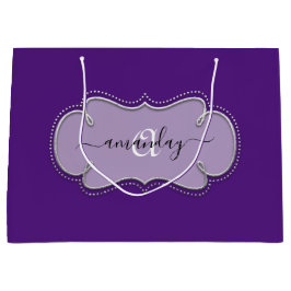 Silver Grey Gerahmt Royal Monogram Name Lila Plum Große Geschenktüte