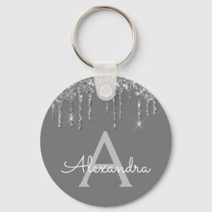Silver Grey Girl Funkelnd Glitzer Monogram Schlüsselanhänger