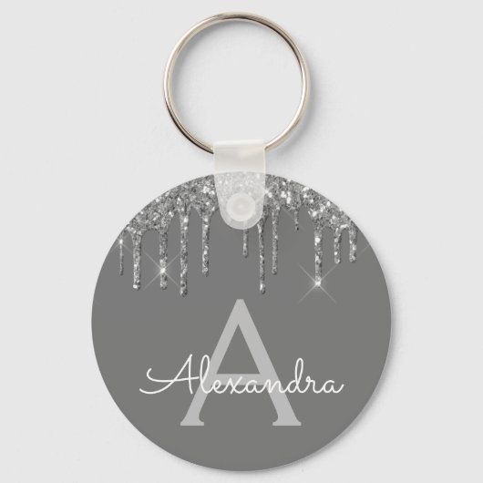 Silver Grey Girl Funkelnd Glitzer Monogram Schlüsselanhänger (Vorderseite)