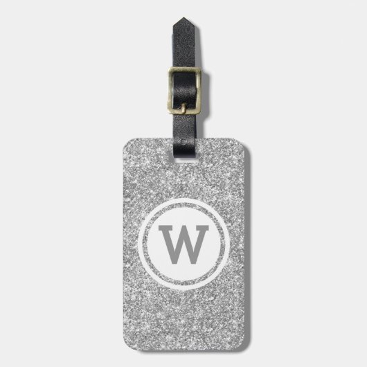 Silver Grey Glitzer Circle Monogram Gepäckanhänger (Vorderseite vertikal)