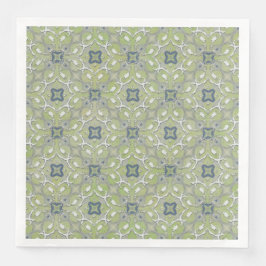 Silver Grey Green Blue Metallic Filigree Muster Serviette