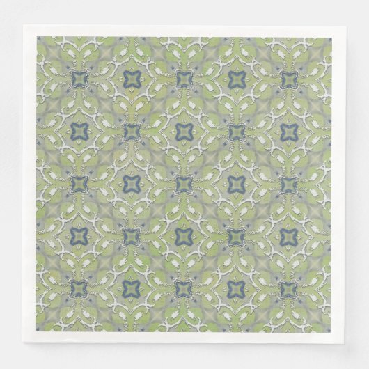 Silver Grey Green Blue Metallic Filigree Muster Serviette (Vorderseite)