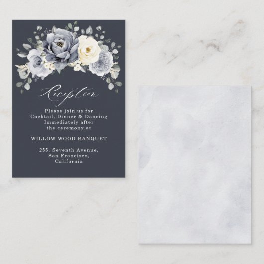 Silver Grey Ivory Floral Winter Rustic Wedding Enc Begleitkarte (Vorne/Hinten)