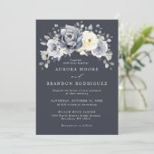 Silver Grey Ivory Floral Winter Rustic Wedding Inv Einladung (Stehend Vorderseite)