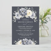 Silver Grey Ivory Floral Winter Rustic Wedding Inv Einladung (Stehend Vorderseite)