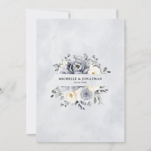 Silver Grey Ivory Floral Winter Rustic Wedding Inv Einladung (Rückseite)