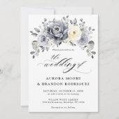 Silver Grey Ivory Floral Winter Rustic Wedding Inv Einladung (Vorderseite)