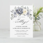 Silver Grey Ivory Floral Winter Rustic Wedding Inv Einladung (Stehend Vorderseite)