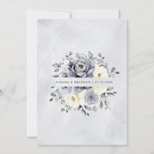 Silver Grey Ivory Floral Winter Rustic Wedding Inv Einladung (Rückseite)