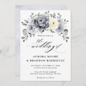 Silver Grey Ivory Floral Winter Rustic Wedding Inv Einladung (Vorne/Hinten)