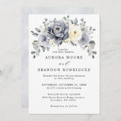 Silver Grey Ivory Floral Winter Rustic Wedding Inv Einladung (Vorne/Hinten)