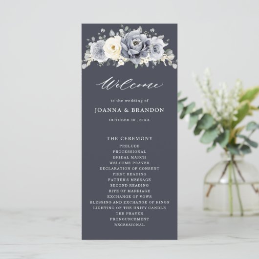 Silver Grey Ivory Floral Winter Rustic Wedding Pro Programm (Stehend Vorderseite)