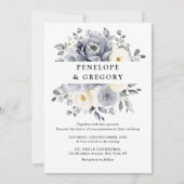 Silver Grey Ivory Floral Winter Rustikale Hochzeit Einladung (Vorderseite)