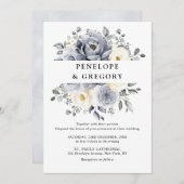 Silver Grey Ivory Floral Winter Rustikale Hochzeit Einladung (Vorne/Hinten)