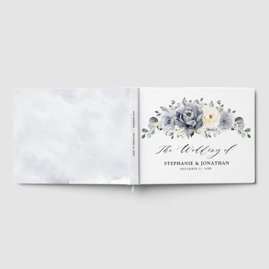 Silver Grey Ivory Floral Winter Rustikale Hochzeit Gästebuch (Voll)