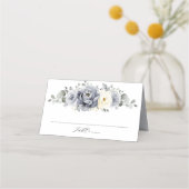 Silver Grey Ivory Floral Winter Rustikale Hochzeit Platzkarte (Vorderseite)